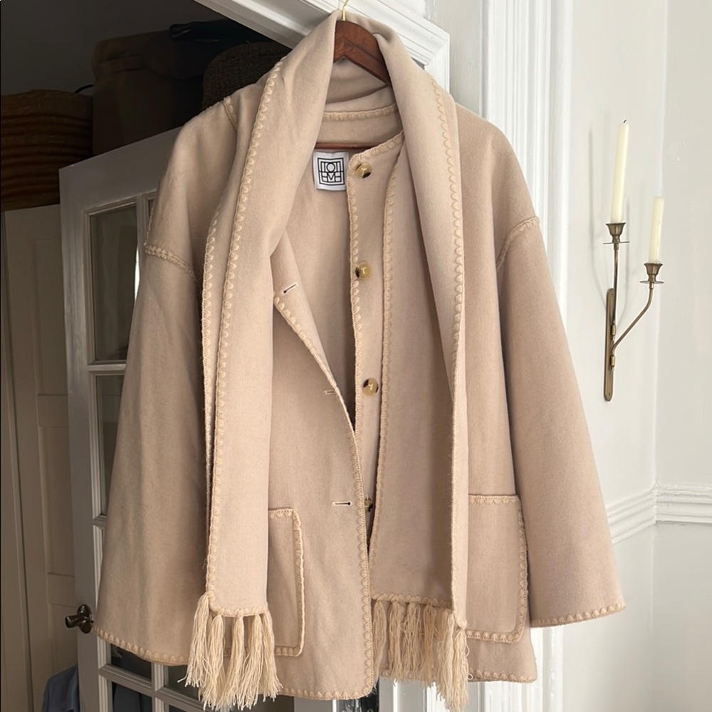 Totême Beige Scarf Coat with Fringe